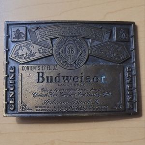 Vintage 1974 Budweiser Beer Belt Buckle Anheuser Busch Oden
